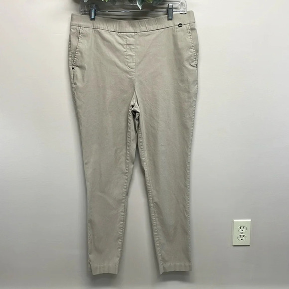 Jones New York Pull On Stretch Slim Dress Pants Khaki Tan L - Picture 1 of 14